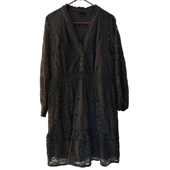 Torrid Dark Grey Lined Lace V-Neck Boho Goth Baby Doll Dress Buttons Size 2 - Picture 1 of 7